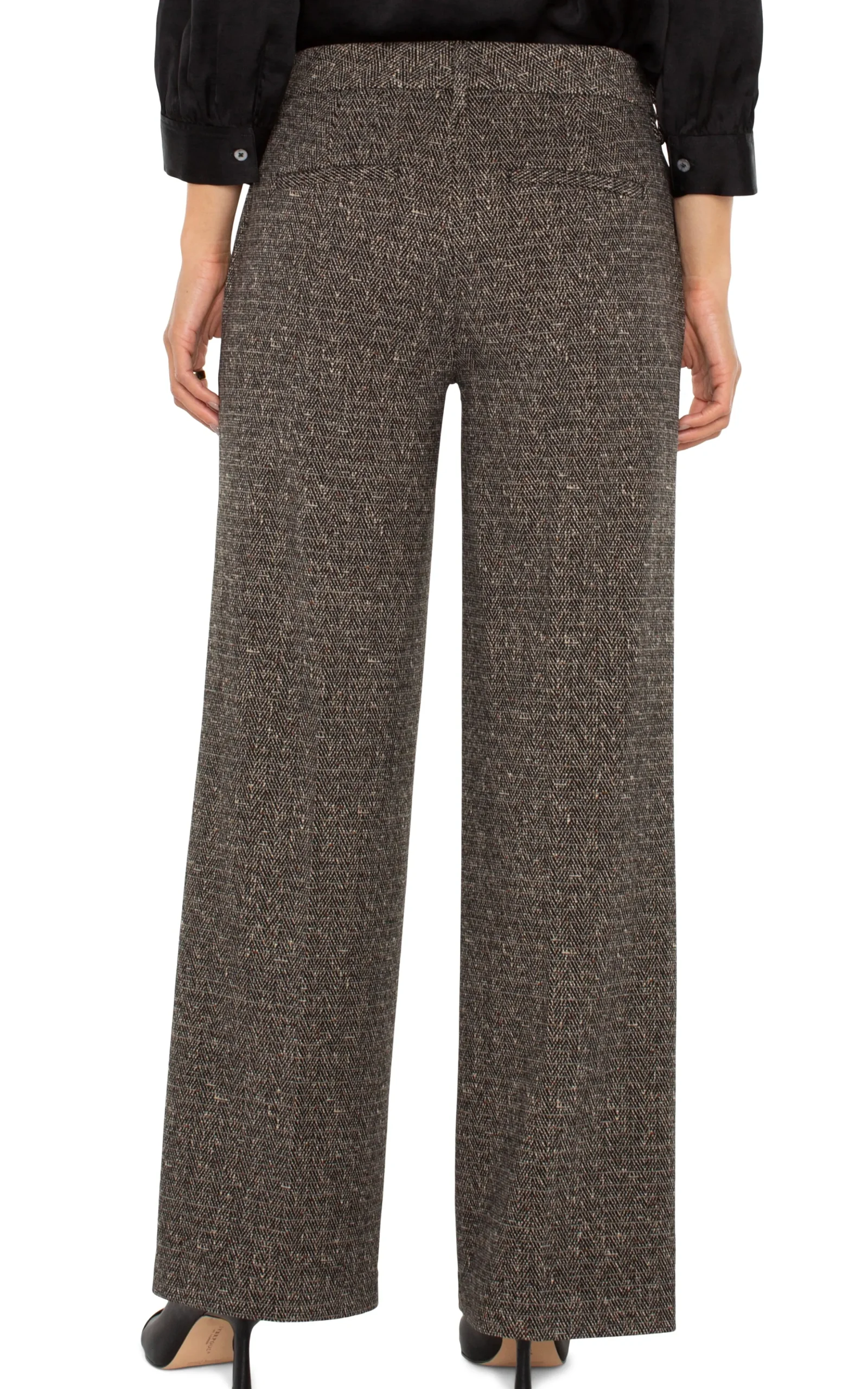 Liverpool Los Angeles Pants-PETITE KELSEY WIDE LEG TROUSER Blacktanherringbone