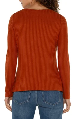 Liverpool Los Angeles Tops-PETITE LONG SLEEVE BOAT NECK KNIT TOP Cedar