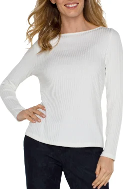 Liverpool Los Angeles Tops-PETITE LONG SLEEVE BOAT NECK KNIT TOP Snow