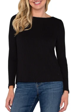 Liverpool Los Angeles Tops-PETITE LONG SLEEVE BOAT NECK KNIT TOP Black