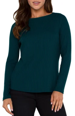Liverpool Los Angeles Tops-PETITE LONG SLEEVE BOAT NECK KNIT TOP Darkforest