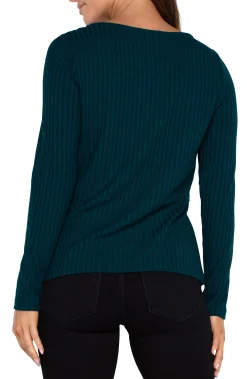 Liverpool Los Angeles Tops-PETITE LONG SLEEVE BOAT NECK KNIT TOP Darkforest