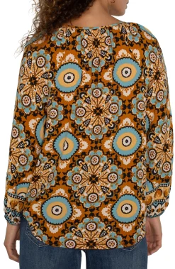 Liverpool Los Angeles Tops-PETITE LONG SLEEVE BUTTON FRONT WOVEN BLOUSE Oceanjaspermulti