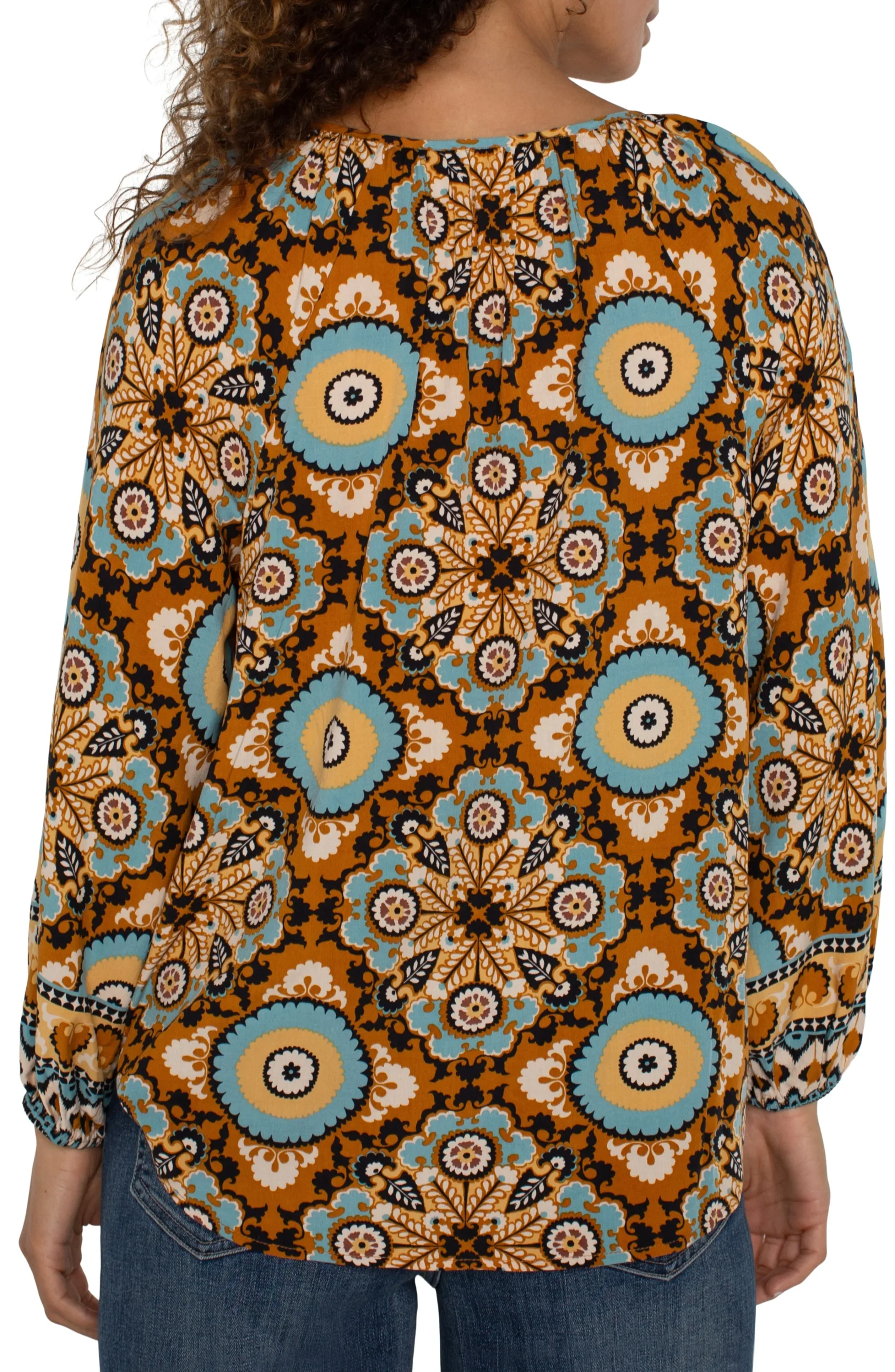 Liverpool Los Angeles Tops-PETITE LONG SLEEVE BUTTON FRONT WOVEN BLOUSE Oceanjaspermulti