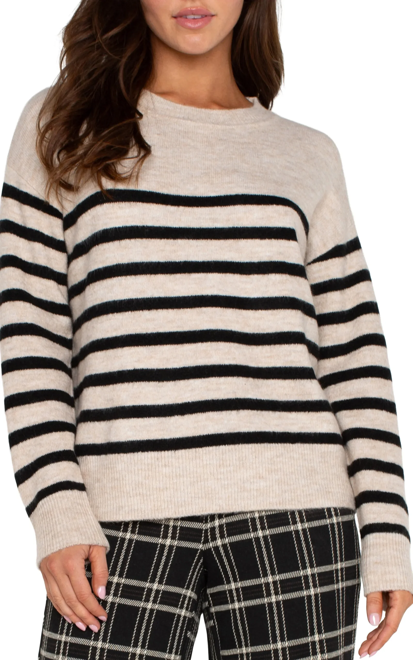 Liverpool Los Angeles Tops-PETITE LONG SLEEVE CREW NECK DROP SHOULDER SWEATER Oatmealheather