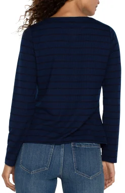 Liverpool Los Angeles Tops-PETITE LONG SLEEVE MITER KNIT TOP Darknavystripe