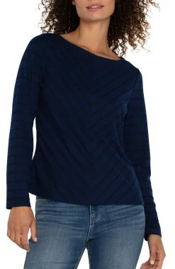 Liverpool Los Angeles Tops-PETITE LONG SLEEVE MITER KNIT TOP Darknavystripe