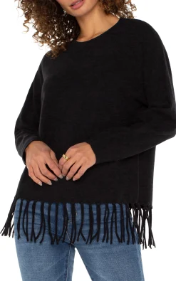 Liverpool Los Angeles Tops-PETITE LONG SLEEVE SEAMLESS SWEATER Black