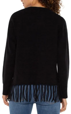 Liverpool Los Angeles Tops-PETITE LONG SLEEVE SEAMLESS SWEATER Black