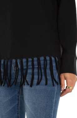 Liverpool Los Angeles Tops-PETITE LONG SLEEVE SEAMLESS SWEATER Black