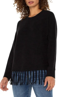 Liverpool Los Angeles Tops-PETITE LONG SLEEVE SEAMLESS SWEATER Black