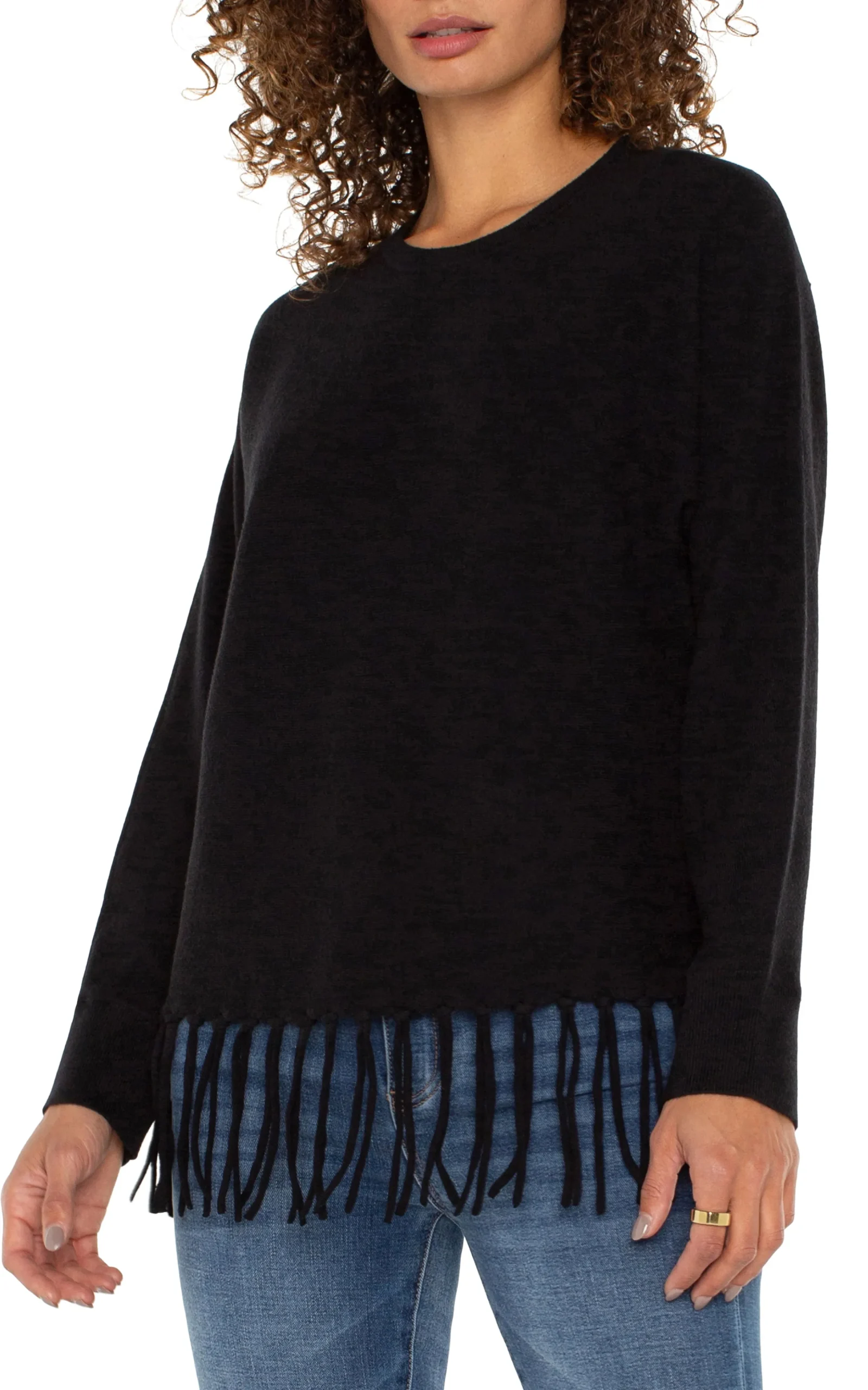 Liverpool Los Angeles Tops-PETITE LONG SLEEVE SEAMLESS SWEATER Black