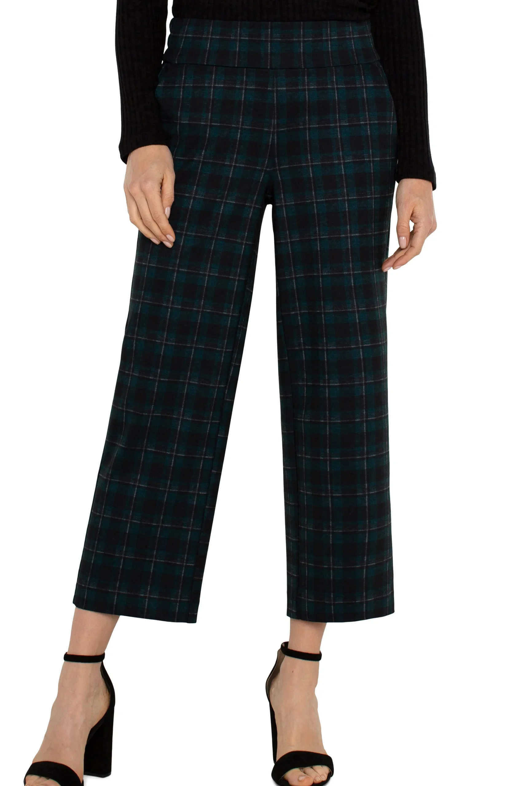 Liverpool Los Angeles Pants-PETITE MABEL PULL-ON CROP Darkforesttartanplaid