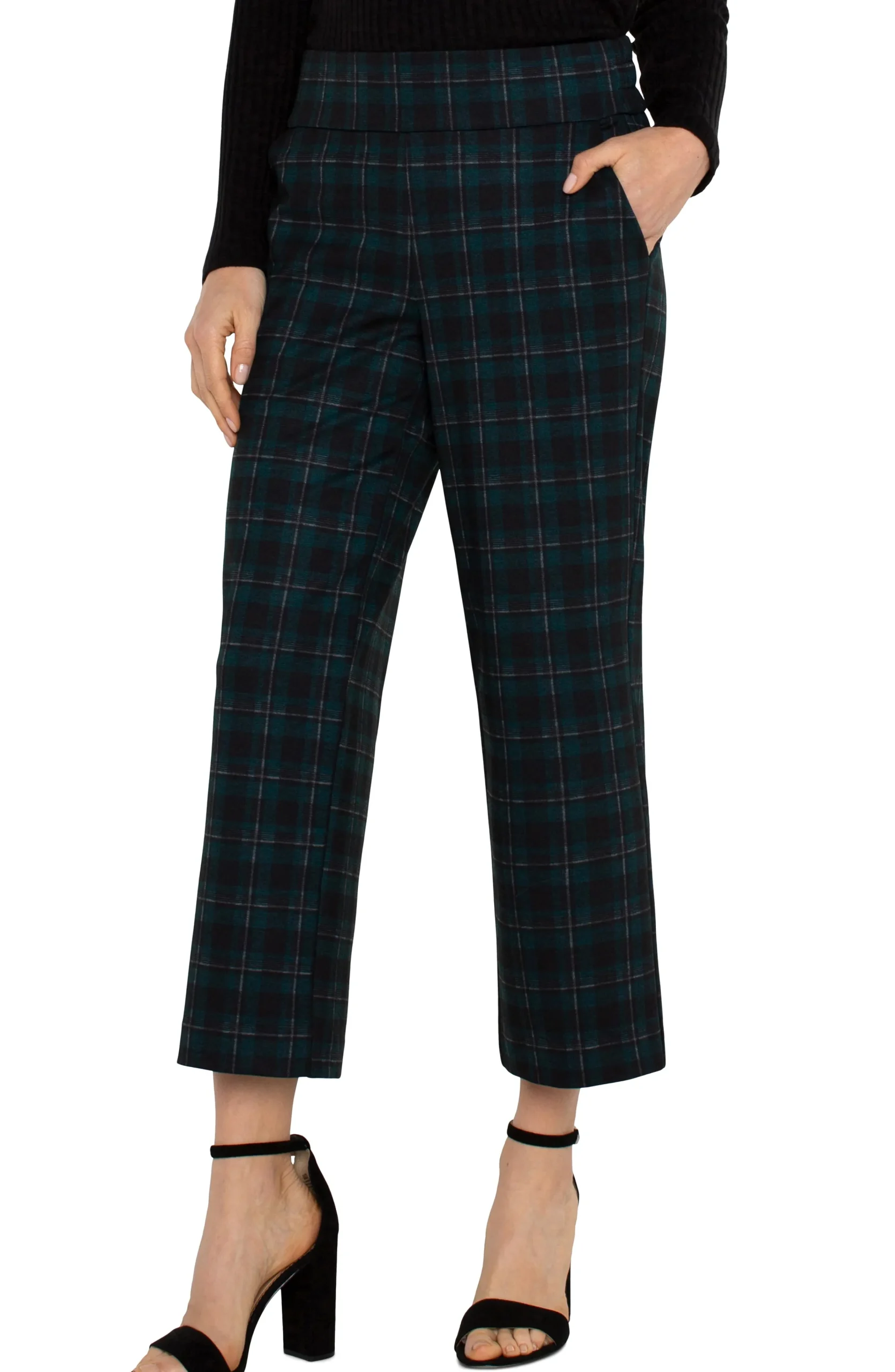 Liverpool Los Angeles Pants-PETITE MABEL PULL-ON CROP Darkforesttartanplaid
