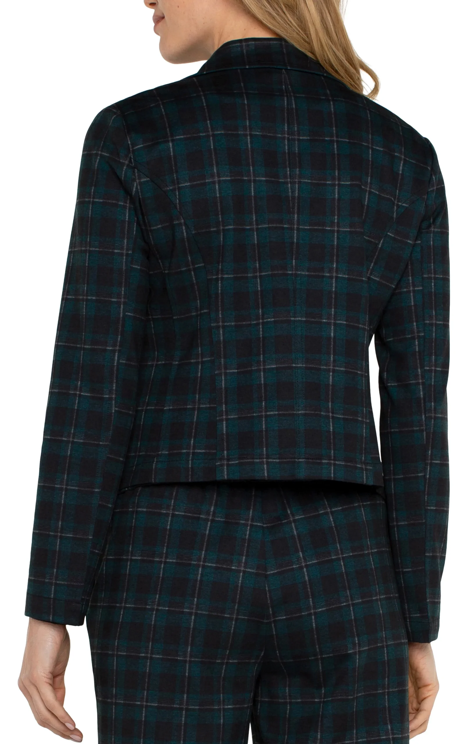 Liverpool Los Angeles Jackets-PETITE OPEN FRONT BLAZER Darkforesttartanplaid