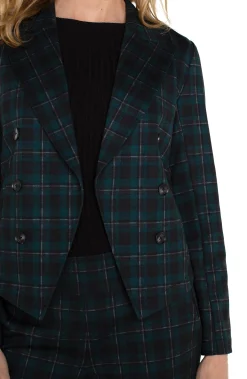 Liverpool Los Angeles Jackets-PETITE OPEN FRONT BLAZER Darkforesttartanplaid