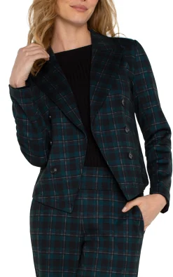 Liverpool Los Angeles Jackets-PETITE OPEN FRONT BLAZER Darkforesttartanplaid