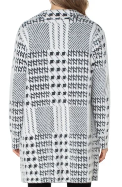 Liverpool Los Angeles Jackets-PETITE OPEN FRONT COATIGAN SWEATER Blackwhitemixedplaid