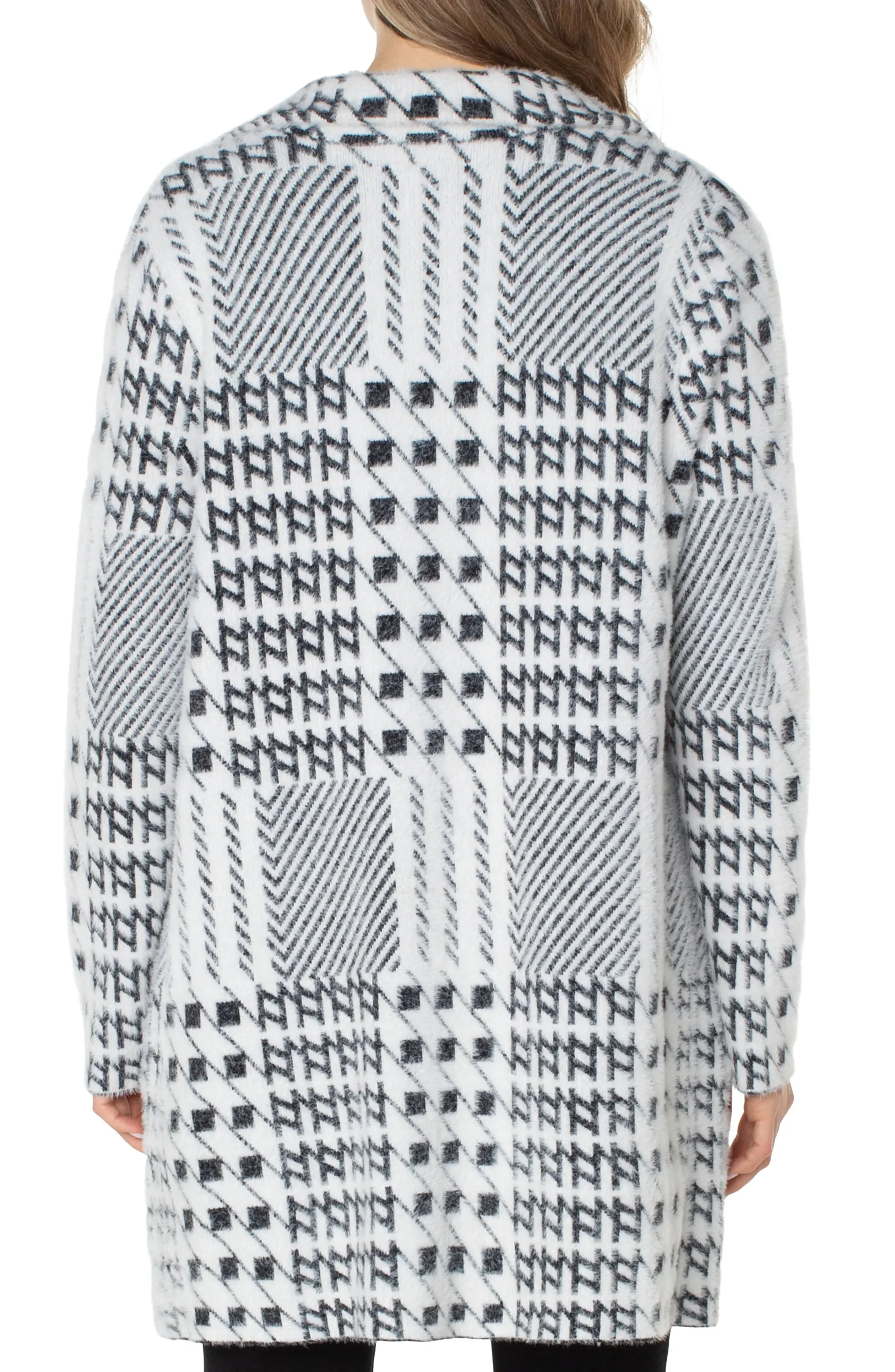 Liverpool Los Angeles Jackets-PETITE OPEN FRONT COATIGAN SWEATER Blackwhitemixedplaid