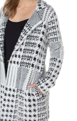 Liverpool Los Angeles Jackets-PETITE OPEN FRONT COATIGAN SWEATER Blackwhitemixedplaid