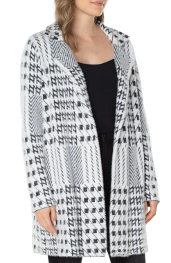 Liverpool Los Angeles Jackets-PETITE OPEN FRONT COATIGAN SWEATER Blackwhitemixedplaid