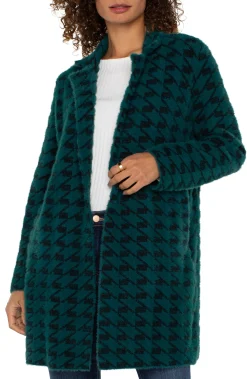 Liverpool Los Angeles Jackets-PETITE OPEN FRONT COATIGAN SWEATER Darkforesthoundstooth