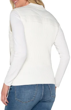 Liverpool Los Angeles Jackets-PETITE SLEEVELESS QUILTED FULL ZIP SWEATER VEST Porcelain