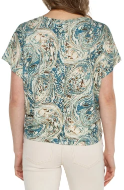 Liverpool Los Angeles Tops-PETITE TWIST FRONT DOLMAN KNIT TEE Oceanblueecrumarble