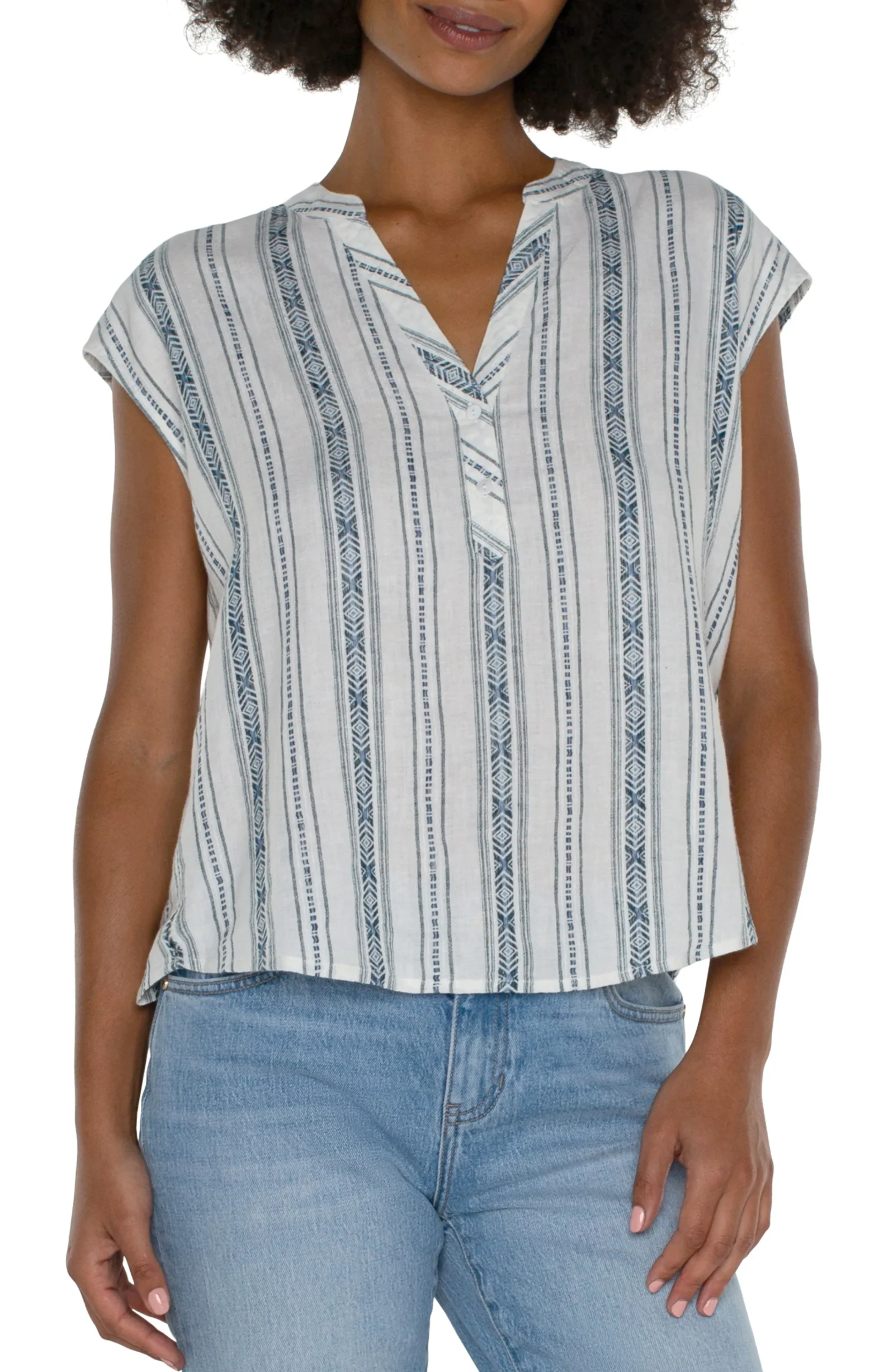 Liverpool Los Angeles Tops-PETITE WOVEN DOLMAN TOP Noveltycreamstripe