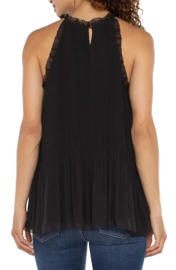 Liverpool Los Angeles Tops-PLEATED HALTER TOP WITH RUFFLES Black