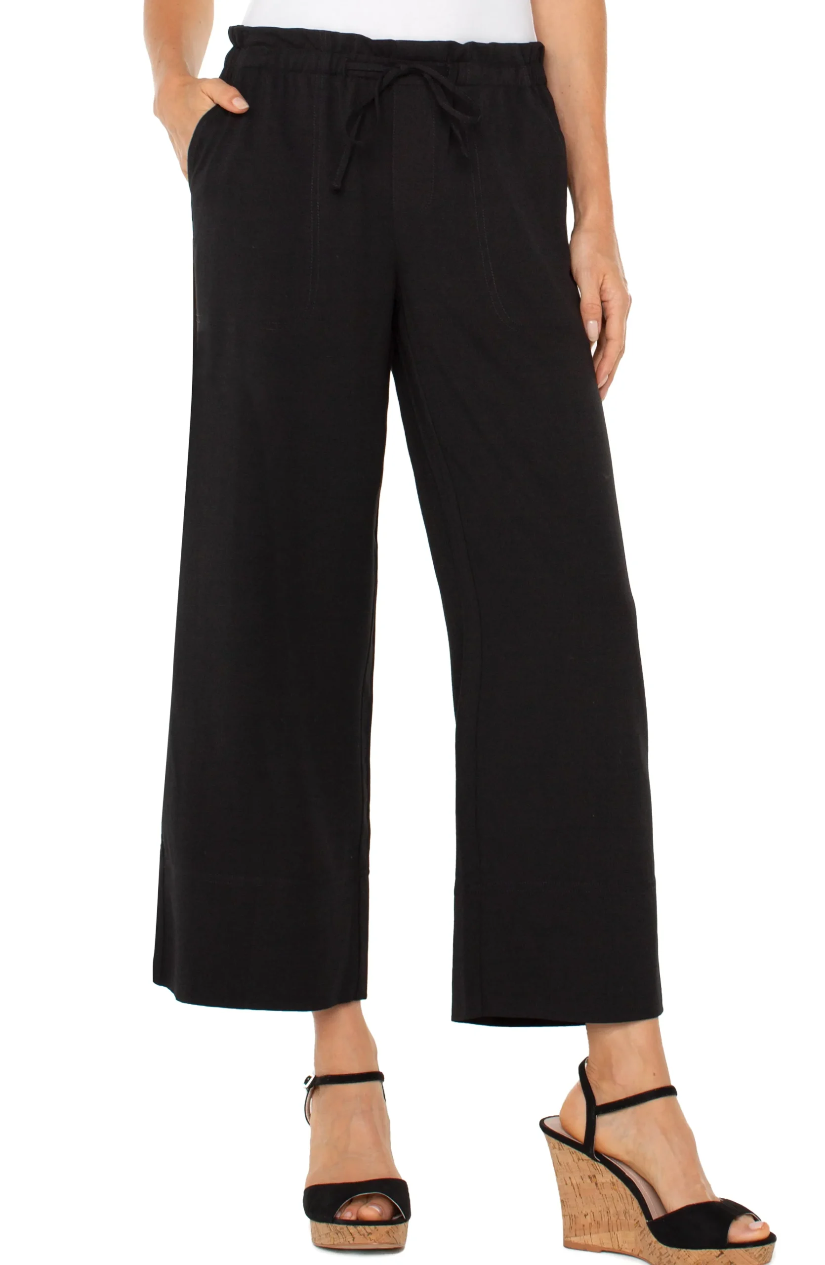 Liverpool Los Angeles Pants|Knit Pull-On-PULL-ON TIE WAIST WIDE LEG ANKLE Black