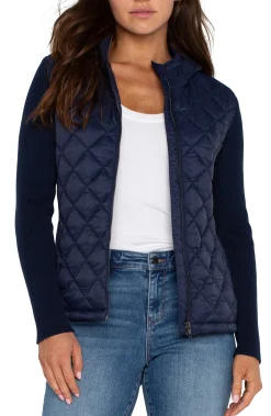Liverpool Los Angeles Jackets-QUILTED FRONT FULL ZIP HOODED SWEATER Darknavy