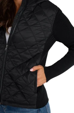 Liverpool Los Angeles Jackets-QUILTED FRONT FULL ZIP HOODED SWEATER Black