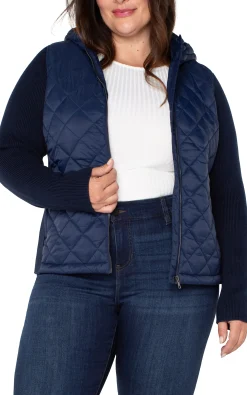 Liverpool Los Angeles Jackets-QUILTED FRONT FULL ZIP HOODED SWEATER Darknavy