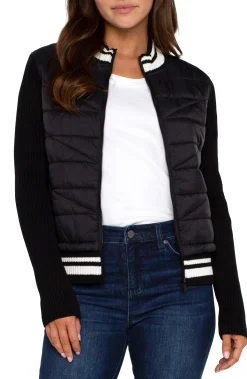 Liverpool Los Angeles Jackets-QUILTED FRONT FULL ZIP SWEATER Black