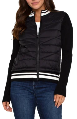 Liverpool Los Angeles Jackets-QUILTED FRONT FULL ZIP SWEATER Black