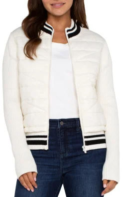 Liverpool Los Angeles Jackets-QUILTED FRONT FULL ZIP SWEATER Porcelain