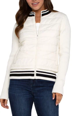 Liverpool Los Angeles Jackets-QUILTED FRONT FULL ZIP SWEATER Porcelain