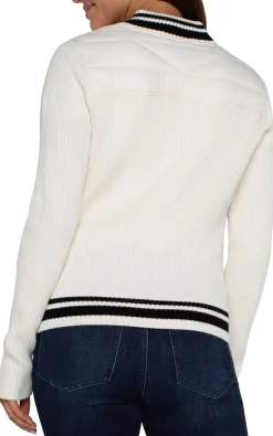 Liverpool Los Angeles Jackets-QUILTED FRONT FULL ZIP SWEATER Porcelain
