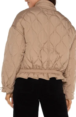 Liverpool Los Angeles Jackets-QUILTED JACKET FULL ZIP OUT HOOD Camel
