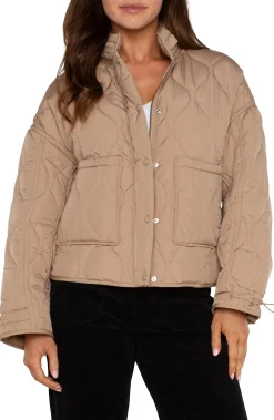 Liverpool Los Angeles Jackets-QUILTED JACKET FULL ZIP OUT HOOD Camel