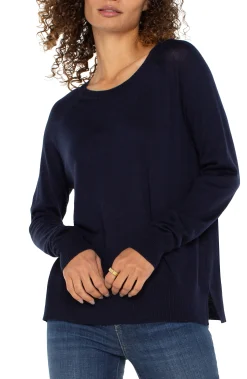 Liverpool Los Angeles Sweaters-RAGLAN SWEATER WITH SIDE SLITS Darknavy