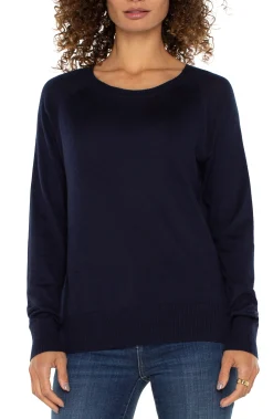Liverpool Los Angeles Sweaters-RAGLAN SWEATER WITH SIDE SLITS Darknavy