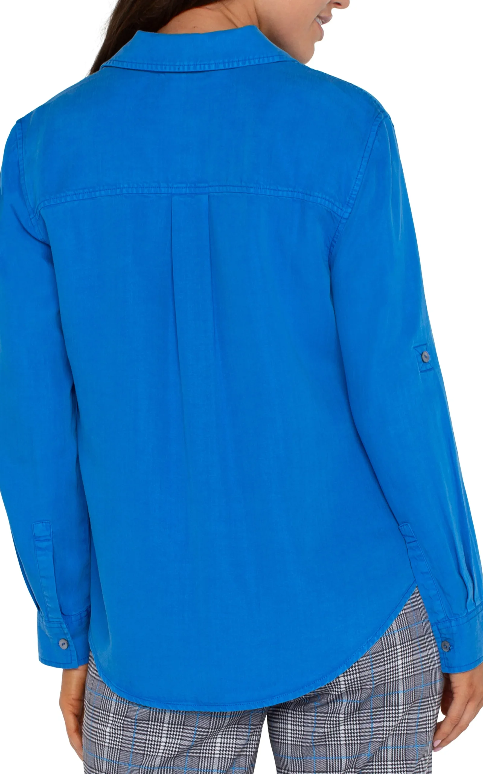 Liverpool Los Angeles Tops-ROLLED SLEEVE BUTTON DOWN WOVEN SHIRT Bluetopaz