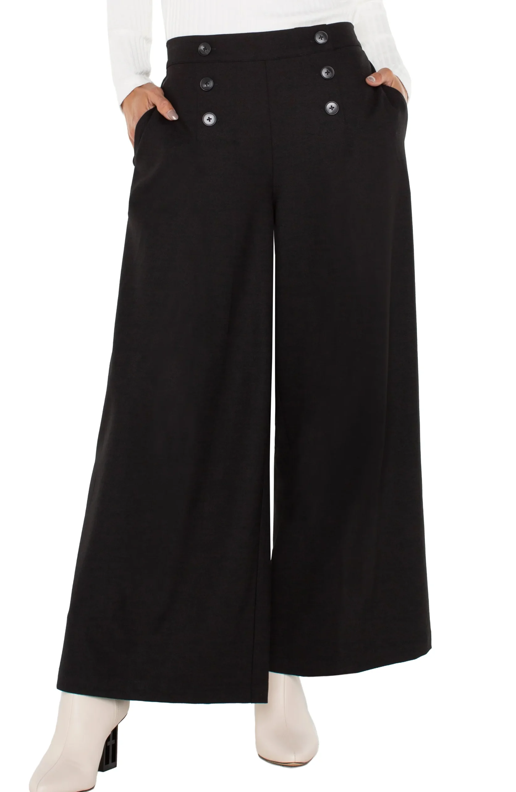 Liverpool Los Angeles Pants-SAILOR CROP WIDE LEG Black