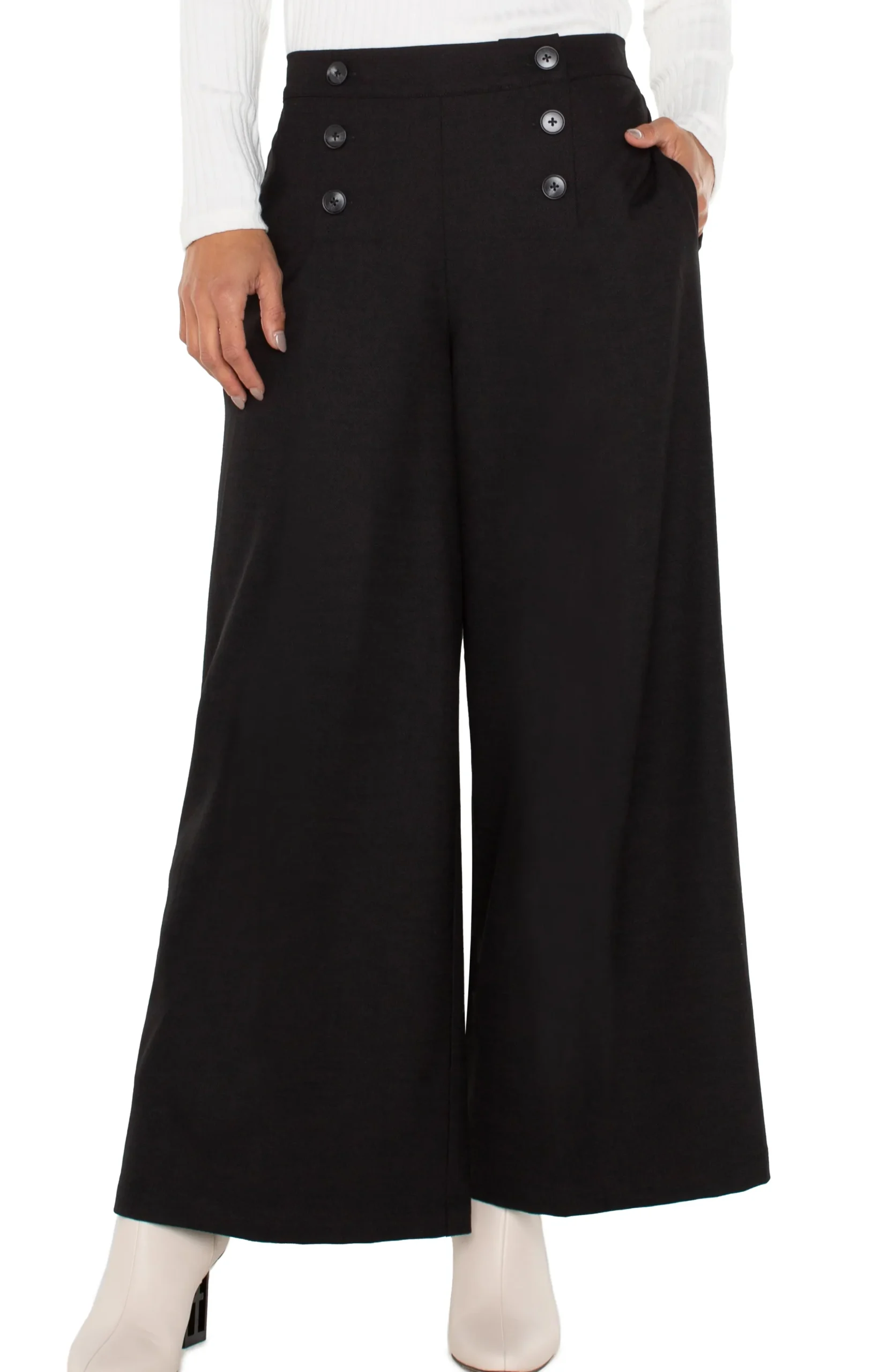 Liverpool Los Angeles Pants-SAILOR CROP WIDE LEG Black