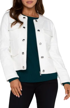 Liverpool Los Angeles Jackets-SCOOP NECK QUILTED ZIP JACKET Porcelain