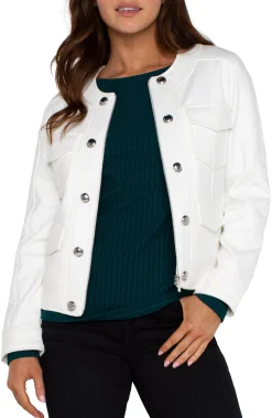 Liverpool Los Angeles Jackets-SCOOP NECK QUILTED ZIP JACKET Porcelain