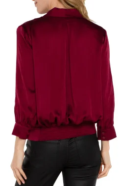 Liverpool Los Angeles Tops-SHAWL WRAP FRONT BRACELET SLEEVE BLOUSE Pinotnoir
