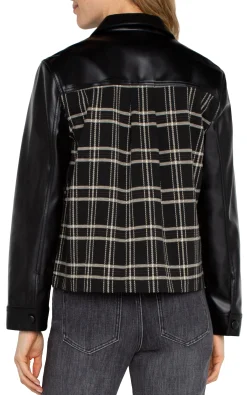 Liverpool Los Angeles Jackets-SHIRT JACKET WITH BLOCKING Blackoatmealwindowpane
